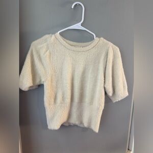Chelsea & Violet Cream Fuzzy Short Sleeve Sweater Top – Size Large Y2K